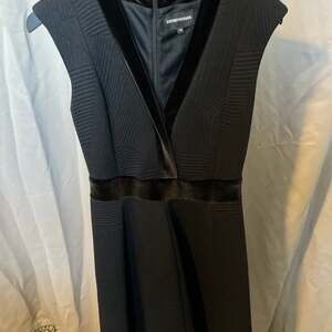 Emporio Armani Black Quilted V-Neck Mini Dress with Velvet Trim